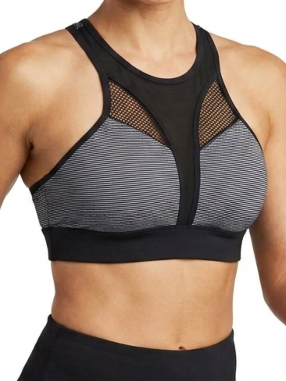 Kenneth Cole Reaction Activewear Striped Mesh High Neck Sports Bra - Medium